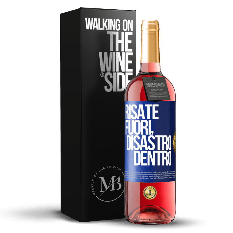 29,95 € Spedizione Gratuita | Vino rosato Edizione ROSÉ Risate fuori, disastro dentro Etichetta Blu. Etichetta personalizzabile Vino giovane Raccogliere 2023 Tempranillo