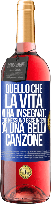 29,95 € Spedizione Gratuita | Vino rosato Edizione ROSÉ Quello che la vita mi ha insegnato è che nessuno esce indenne da una bella canzone Etichetta Blu. Etichetta personalizzabile Vino giovane Raccogliere 2025 Tempranillo