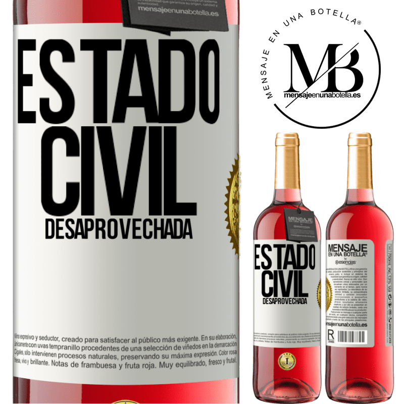 29,95 € Envío gratis | Vino Rosado Edición ROSÉ Estado civil: desaprovechada Etiqueta Blanca. Etiqueta personalizable Vino joven Cosecha 2023 Tempranillo