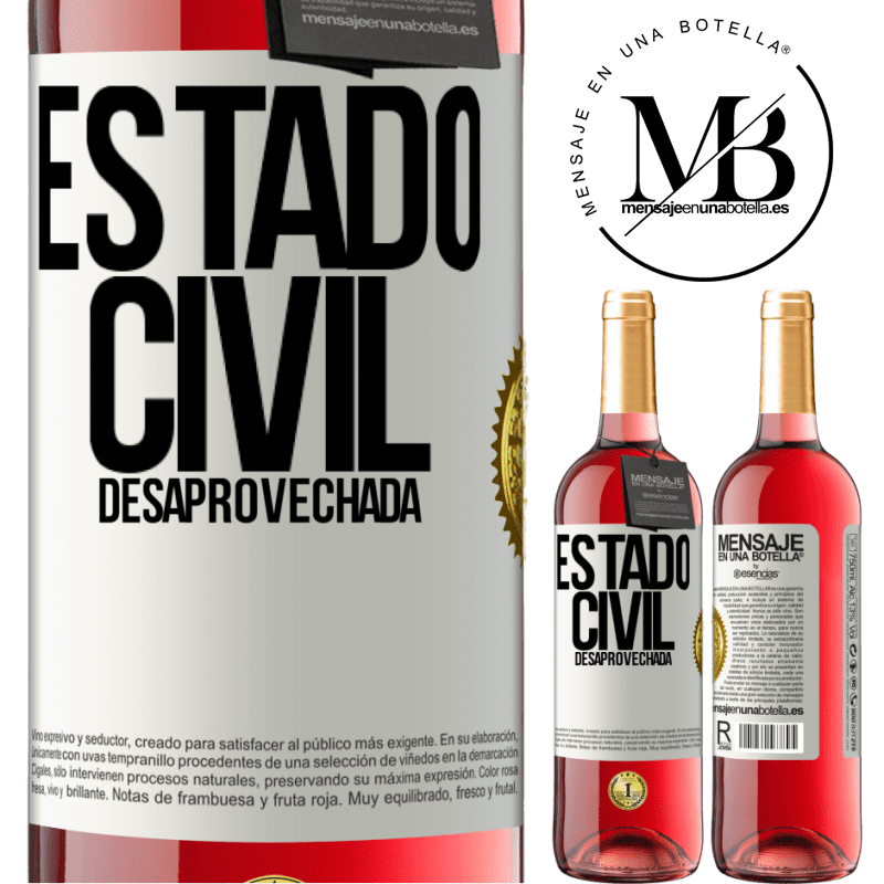 29,95 € Envío gratis | Vino Rosado Edición ROSÉ Estado civil: desaprovechada Etiqueta Blanca. Etiqueta personalizable Vino joven Cosecha 2025 Tempranillo