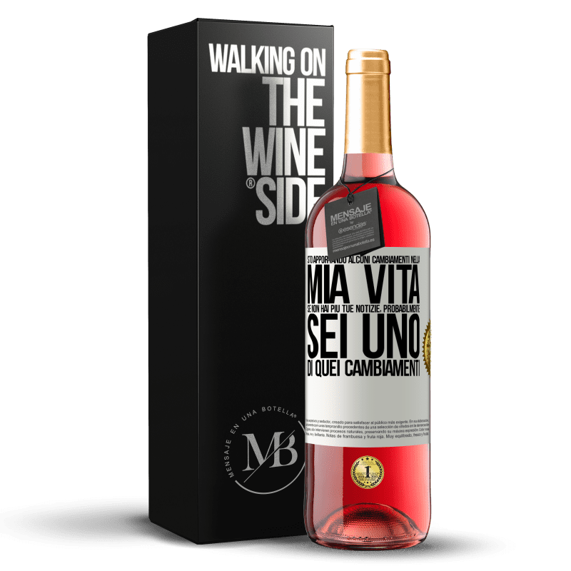 29,95 € Spedizione Gratuita | Vino rosato Edizione ROSÉ Sto apportando alcuni cambiamenti nella mia vita. Se non hai più tue notizie, probabilmente sei uno di quei cambiamenti Etichetta Bianca. Etichetta personalizzabile Vino giovane Raccogliere 2024 Tempranillo