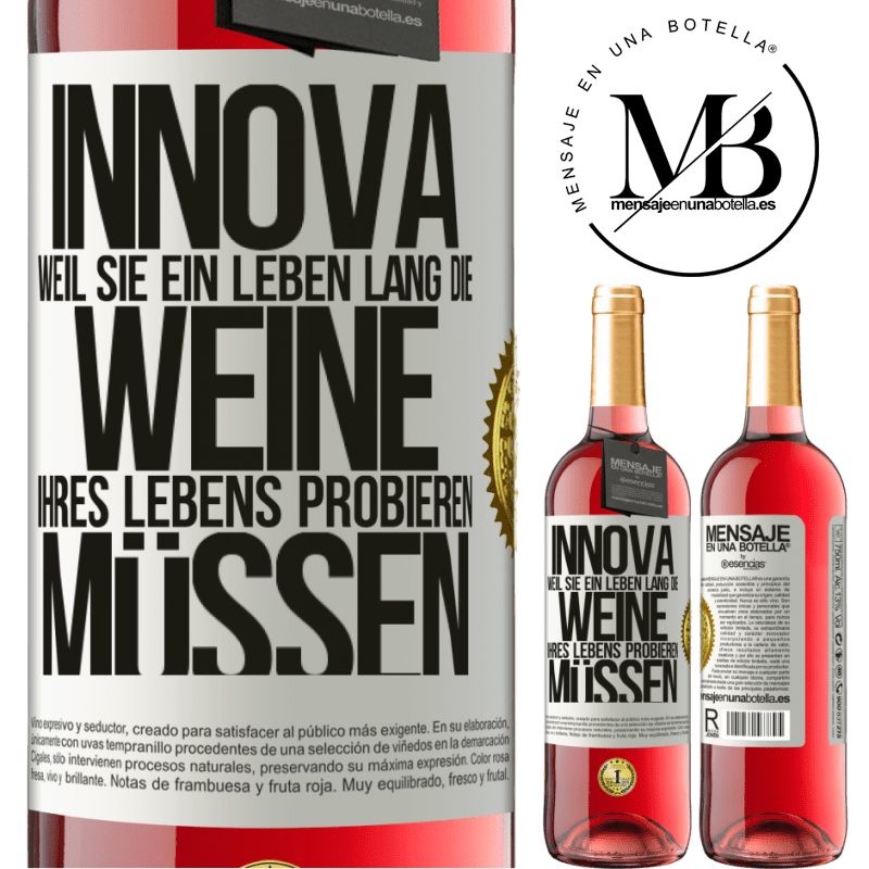 29,95 € Kostenloser Versand | Roséwein ROSÉ Ausgabe Innova, weil Sie ein Leben lang die Weine Ihres Lebens probieren müssen Weißes Etikett. Anpassbares Etikett Junger Wein Ernte 2023 Tempranillo