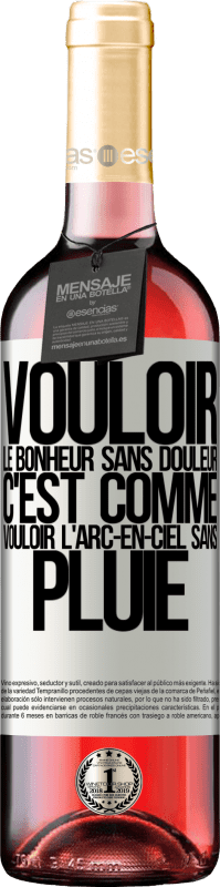 29,95 € | Vin rosé Édition ROSÉ Vouloir le bonheur sans douleur, c'est comme vouloir l'arc-en-ciel sans pluie Étiquette Blanche. Étiquette personnalisable Vin jeune Récolte 2024 Tempranillo