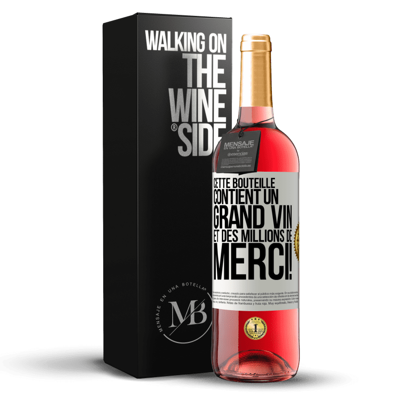 29,95 € Envoi gratuit | Vin rosé Édition ROSÉ Cette bouteille contient un grand vin et des millions de MERCI! Étiquette Blanche. Étiquette personnalisable Vin jeune Récolte 2024 Tempranillo