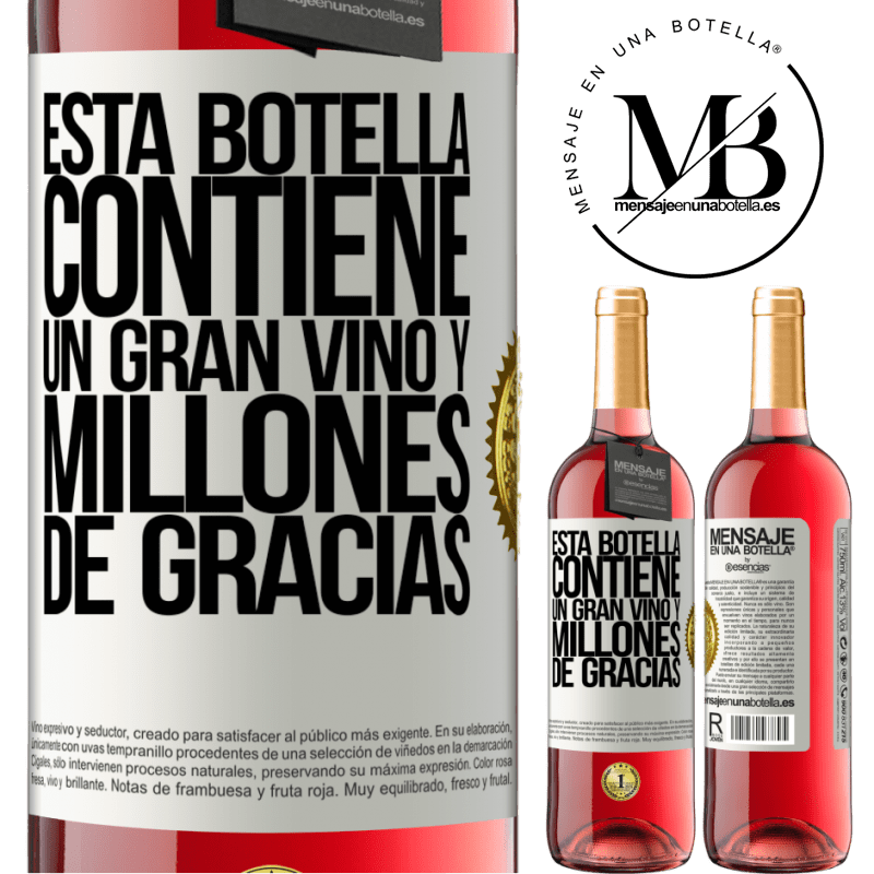 29,95 € Envío gratis | Vino Rosado Edición ROSÉ Esta botella contiene un gran vino y millones de GRACIAS! Etiqueta Blanca. Etiqueta personalizable Vino joven Cosecha 2023 Tempranillo