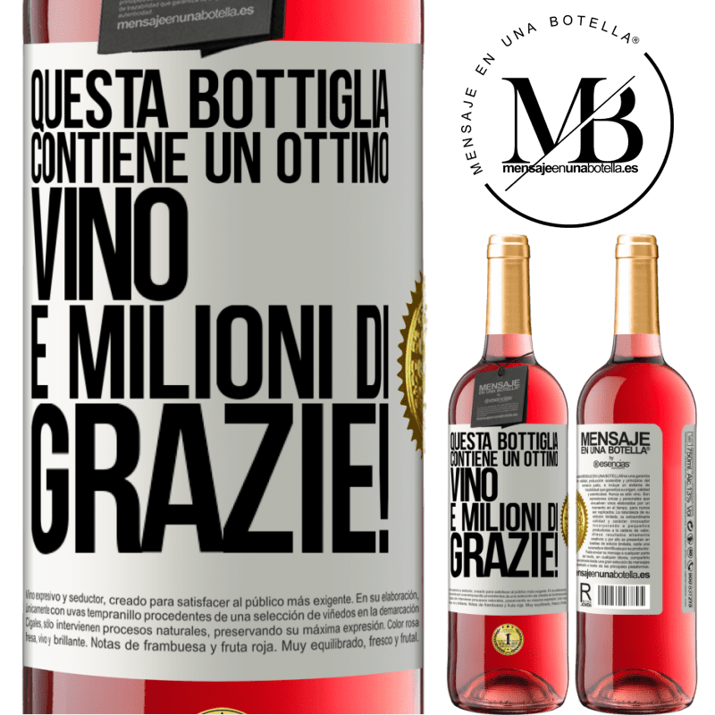 29,95 € Spedizione Gratuita | Vino rosato Edizione ROSÉ Questa bottiglia contiene un ottimo vino e milioni di GRAZIE! Etichetta Bianca. Etichetta personalizzabile Vino giovane Raccogliere 2023 Tempranillo