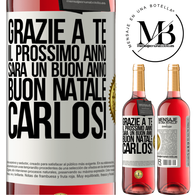 29,95 € Spedizione Gratuita | Vino rosato Edizione ROSÉ Grazie a te il prossimo anno sarà un buon anno. Buon Natale, Carlos! Etichetta Bianca. Etichetta personalizzabile Vino giovane Raccogliere 2023 Tempranillo