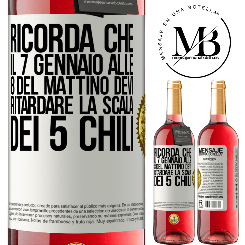 29,95 € Spedizione Gratuita | Vino rosato Edizione ROSÉ Ricorda che il 7 gennaio alle 8 del mattino devi ritardare la scala dei 5 chili Etichetta Bianca. Etichetta personalizzabile Vino giovane Raccogliere 2023 Tempranillo