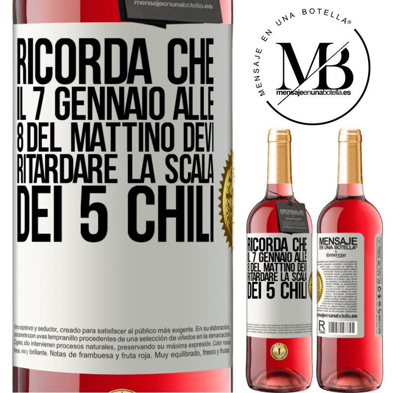 29,95 € Spedizione Gratuita | Vino rosato Edizione ROSÉ Ricorda che il 7 gennaio alle 8 del mattino devi ritardare la scala dei 5 chili Etichetta Bianca. Etichetta personalizzabile Vino giovane Raccogliere 2025 Tempranillo