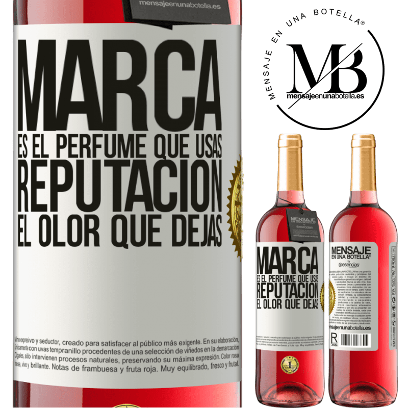 29,95 € Envío gratis | Vino Rosado Edición ROSÉ Marca es el perfume que usas. Reputación, el olor que dejas Etiqueta Blanca. Etiqueta personalizable Vino joven Cosecha 2025 Tempranillo