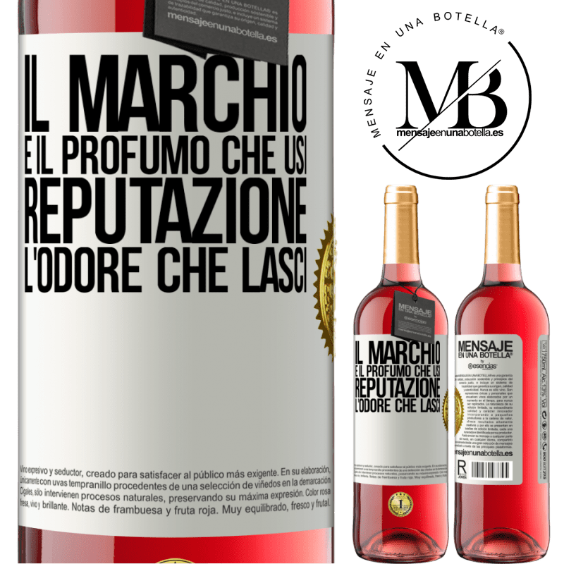 29,95 € Spedizione Gratuita | Vino rosato Edizione ROSÉ Il marchio è il profumo che usi. Reputazione, l'odore che lasci Etichetta Bianca. Etichetta personalizzabile Vino giovane Raccogliere 2024 Tempranillo