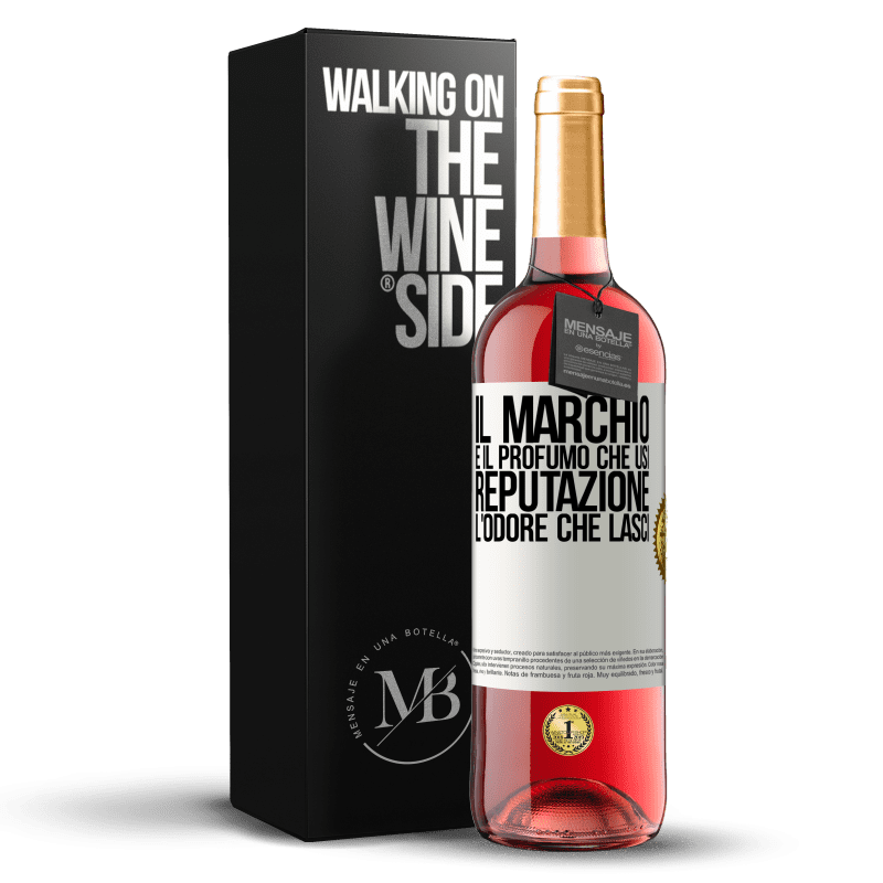 29,95 € Spedizione Gratuita | Vino rosato Edizione ROSÉ Il marchio è il profumo che usi. Reputazione, l'odore che lasci Etichetta Bianca. Etichetta personalizzabile Vino giovane Raccogliere 2024 Tempranillo