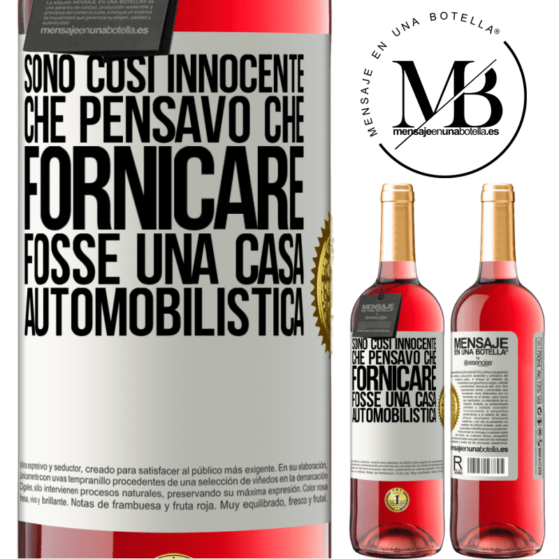 29,95 € Spedizione Gratuita | Vino rosato Edizione ROSÉ Sono così innocente che pensavo che fornicare fosse una casa automobilistica Etichetta Bianca. Etichetta personalizzabile Vino giovane Raccogliere 2024 Tempranillo
