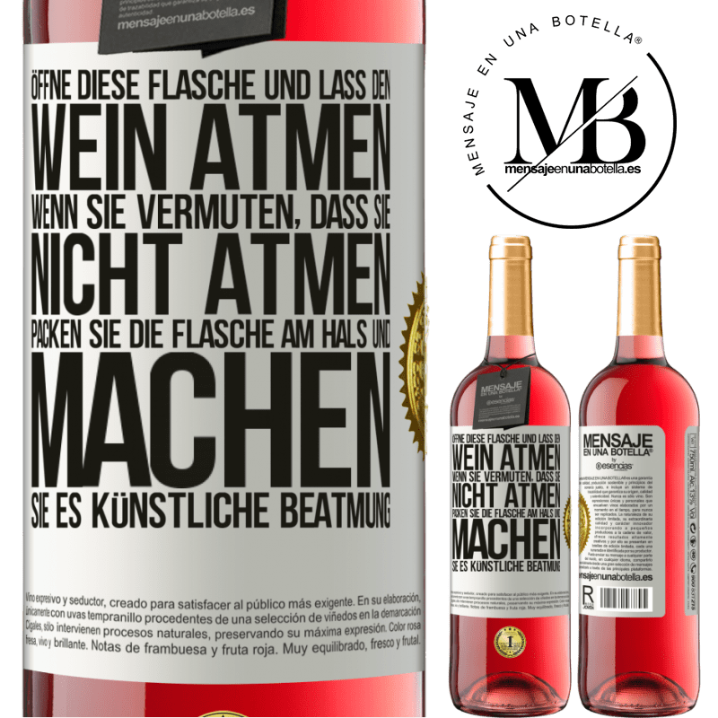 29,95 € Kostenloser Versand | Roséwein ROSÉ Ausgabe Öffnen Sie diese Flasche und lassen Sie den Wein atmen. Wenn Sie vermuten, dass er nicht atmet, packen Sie die Flasche am Hals u Weißes Etikett. Anpassbares Etikett Junger Wein Ernte 2023 Tempranillo