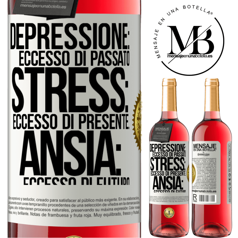 29,95 € Spedizione Gratuita | Vino rosato Edizione ROSÉ Depressione: eccesso in eccesso. Stress: eccesso di presente. Ansia: eccesso di futuro Etichetta Bianca. Etichetta personalizzabile Vino giovane Raccogliere 2024 Tempranillo