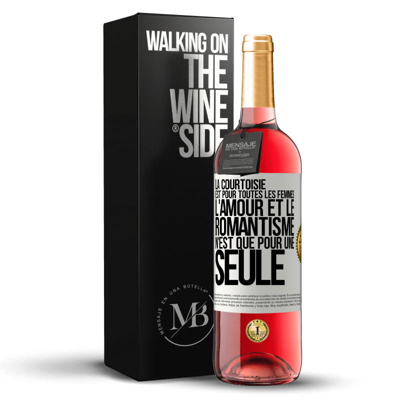 29,95 € Envoi gratuit | Vin rosé Édition ROSÉ La courtoisie est pour toutes les femmes. L'amour et le romantisme n'est que pour une seule Étiquette Blanche. Étiquette personnalisable Vin jeune Récolte 2024 Tempranillo
