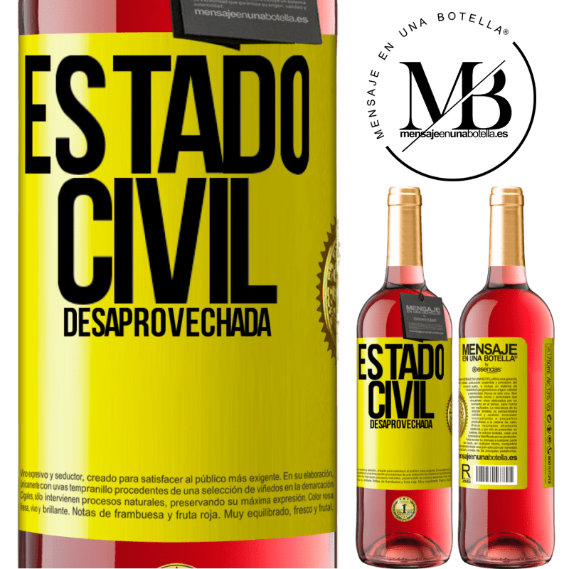 29,95 € Envío gratis | Vino Rosado Edición ROSÉ Estado civil: desaprovechada Etiqueta Amarilla. Etiqueta personalizable Vino joven Cosecha 2023 Tempranillo