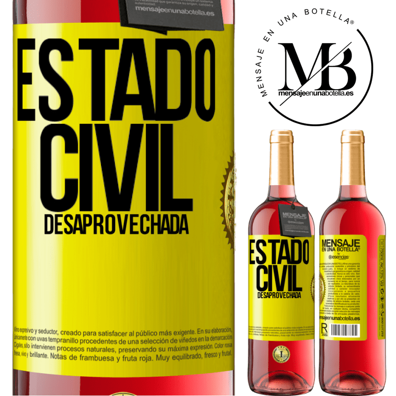 29,95 € Envío gratis | Vino Rosado Edición ROSÉ Estado civil: desaprovechada Etiqueta Amarilla. Etiqueta personalizable Vino joven Cosecha 2025 Tempranillo