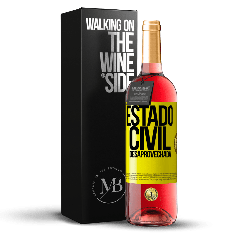 29,95 € Envío gratis | Vino Rosado Edición ROSÉ Estado civil: desaprovechada Etiqueta Amarilla. Etiqueta personalizable Vino joven Cosecha 2024 Tempranillo