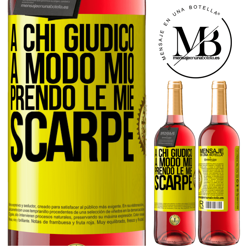 29,95 € Spedizione Gratuita | Vino rosato Edizione ROSÉ A chi giudico a modo mio, prendo le mie scarpe Etichetta Gialla. Etichetta personalizzabile Vino giovane Raccogliere 2025 Tempranillo