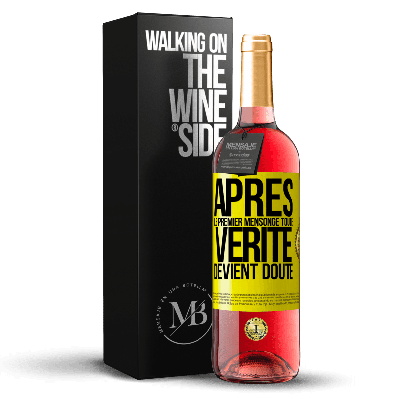 29,95 € Envoi gratuit | Vin rosé Édition ROSÉ Après le premier mensonge, toute vérité devient doute Étiquette Jaune. Étiquette personnalisable Vin jeune Récolte 2024 Tempranillo