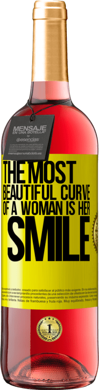 29,95 € Free Shipping | Rosé Wine ROSÉ Edition The most beautiful curve of a woman is her smile Yellow Label. Customizable label Young wine Harvest 2022 Tempranillo