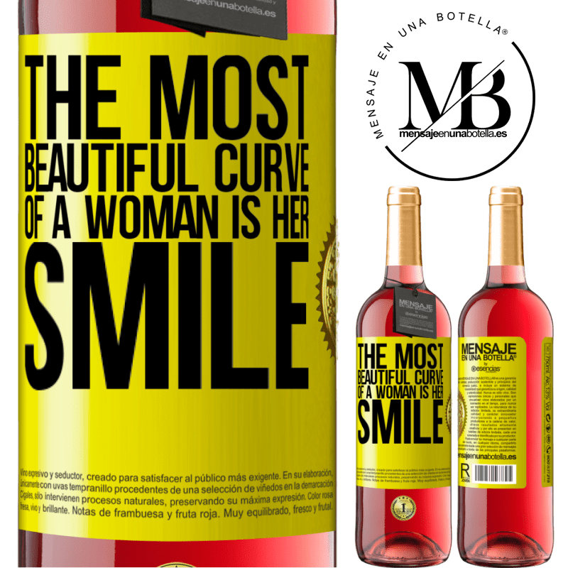 29,95 € Free Shipping | Rosé Wine ROSÉ Edition The most beautiful curve of a woman is her smile Yellow Label. Customizable label Young wine Harvest 2025 Tempranillo