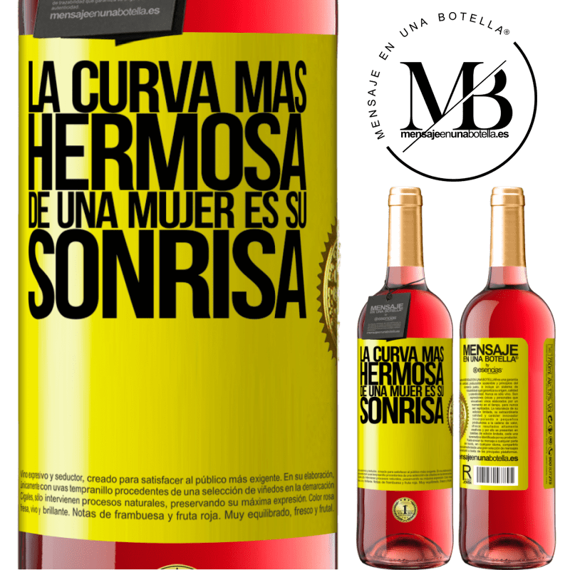 29,95 € Envío gratis | Vino Rosado Edición ROSÉ La curva más hermosa de una mujer es su sonrisa Etiqueta Amarilla. Etiqueta personalizable Vino joven Cosecha 2025 Tempranillo