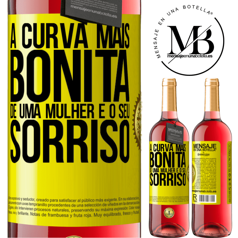 29,95 € Envio grátis | Vinho rosé Edição ROSÉ A curva mais bonita de uma mulher é o seu sorriso Etiqueta Amarela. Etiqueta personalizável Vinho jovem Colheita 2024 Tempranillo