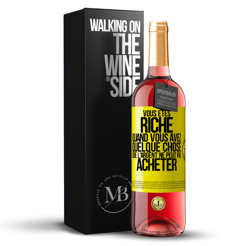 29,95 € Envoi gratuit | Vin rosé Édition ROSÉ Vous êtes riche quand vous avez quelque chose que l'argent ne peut pas acheter Étiquette Jaune. Étiquette personnalisable Vin jeune Récolte 2024 Tempranillo