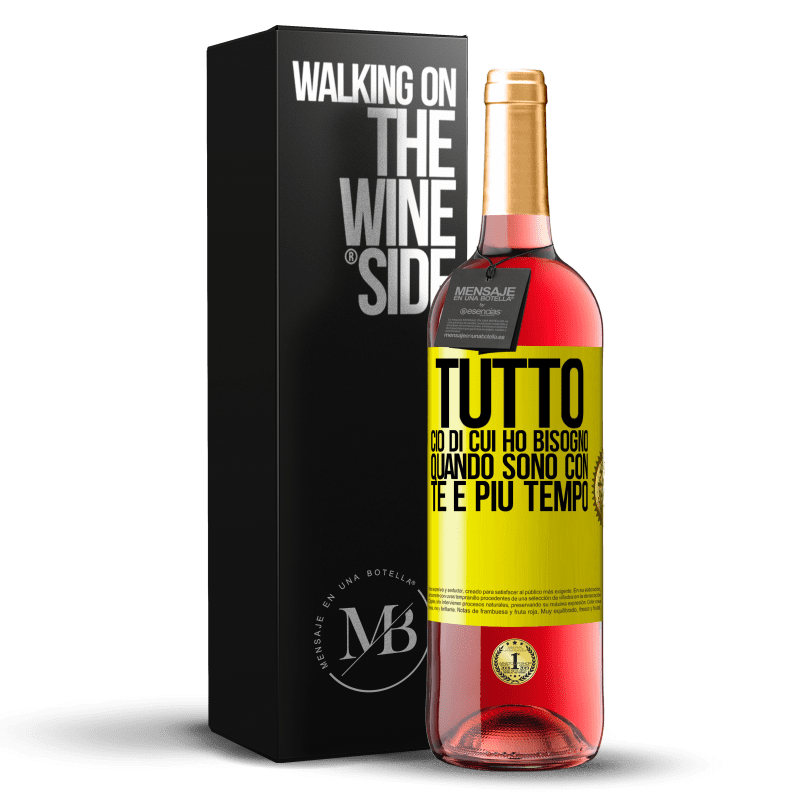 29,95 € Spedizione Gratuita | Vino rosato Edizione ROSÉ Tutto ciò di cui ho bisogno quando sono con te è più tempo Etichetta Gialla. Etichetta personalizzabile Vino giovane Raccogliere 2024 Tempranillo