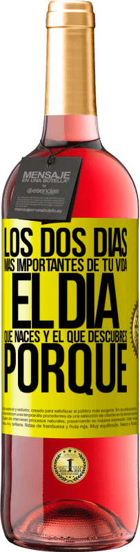 29,95 € | Vino Rosado Edición ROSÉ Los dos días más importantes de tu vida: El día que naces y el que descubres porqué Etiqueta Amarilla. Etiqueta personalizable Vino joven Cosecha 2025 Tempranillo