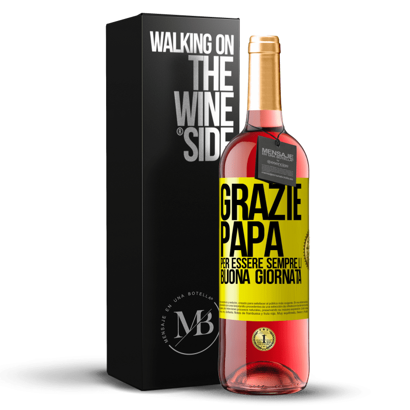 29,95 € Spedizione Gratuita | Vino rosato Edizione ROSÉ Grazie papà, per essere sempre lì. Buona giornata Etichetta Gialla. Etichetta personalizzabile Vino giovane Raccogliere 2024 Tempranillo