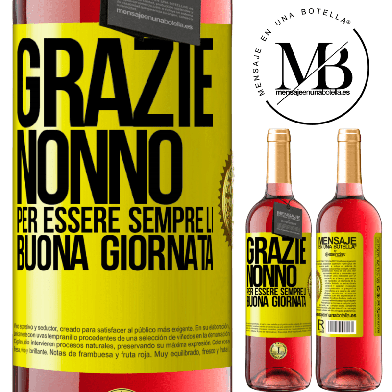 29,95 € Spedizione Gratuita | Vino rosato Edizione ROSÉ Grazie nonno, per essere sempre lì. Buona giornata Etichetta Gialla. Etichetta personalizzabile Vino giovane Raccogliere 2023 Tempranillo