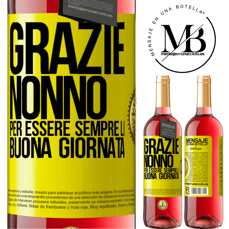 29,95 € Spedizione Gratuita | Vino rosato Edizione ROSÉ Grazie nonno, per essere sempre lì. Buona giornata Etichetta Gialla. Etichetta personalizzabile Vino giovane Raccogliere 2025 Tempranillo
