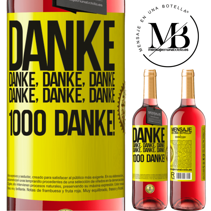 29,95 € Kostenloser Versand | Roséwein ROSÉ Ausgabe Danke Danke, Danke, Danke Danke, Danke, Danke 1000 Mal Danke! Gelbes Etikett. Anpassbares Etikett Junger Wein Ernte 2023 Tempranillo