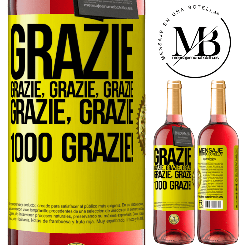 29,95 € Spedizione Gratuita | Vino rosato Edizione ROSÉ Grazie, grazie, grazie, grazie, grazie, grazie 1000 Grazie! Etichetta Gialla. Etichetta personalizzabile Vino giovane Raccogliere 2023 Tempranillo