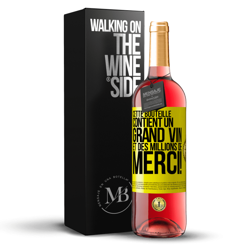 29,95 € Envoi gratuit | Vin rosé Édition ROSÉ Cette bouteille contient un grand vin et des millions de MERCI! Étiquette Jaune. Étiquette personnalisable Vin jeune Récolte 2024 Tempranillo