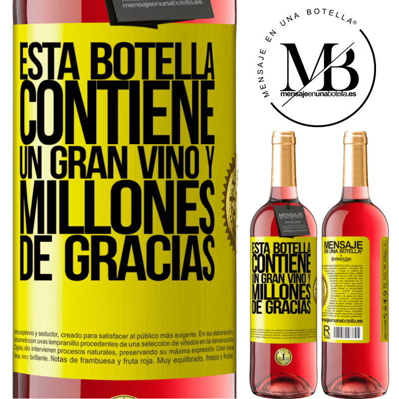 29,95 € Envío gratis | Vino Rosado Edición ROSÉ Esta botella contiene un gran vino y millones de GRACIAS! Etiqueta Amarilla. Etiqueta personalizable Vino joven Cosecha 2023 Tempranillo