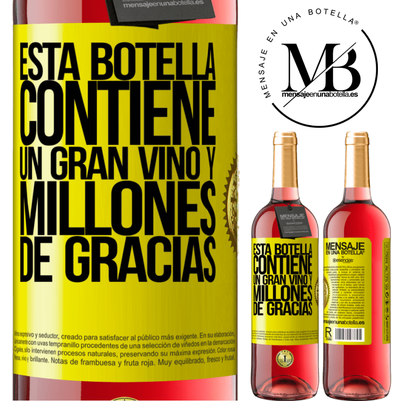 29,95 € Envío gratis | Vino Rosado Edición ROSÉ Esta botella contiene un gran vino y millones de GRACIAS! Etiqueta Amarilla. Etiqueta personalizable Vino joven Cosecha 2025 Tempranillo