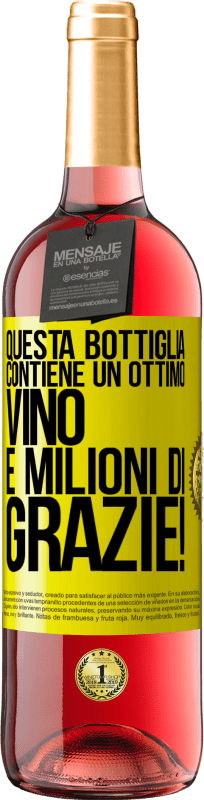 29,95 € | Vino rosato Edizione ROSÉ Questa bottiglia contiene un ottimo vino e milioni di GRAZIE! Etichetta Gialla. Etichetta personalizzabile Vino giovane Raccogliere 2024 Tempranillo