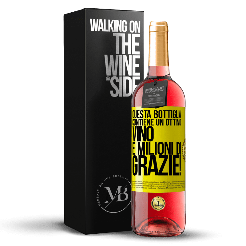 29,95 € Spedizione Gratuita | Vino rosato Edizione ROSÉ Questa bottiglia contiene un ottimo vino e milioni di GRAZIE! Etichetta Gialla. Etichetta personalizzabile Vino giovane Raccogliere 2023 Tempranillo