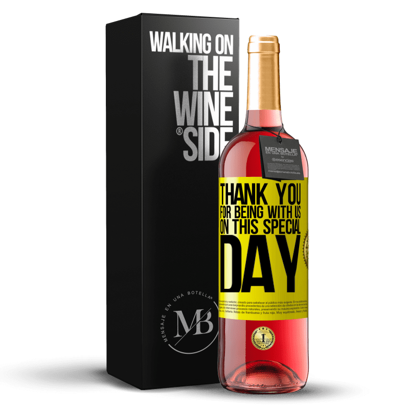 29,95 € Бесплатная доставка | Розовое вино Издание ROSÉ Спасибо за то, что вы были с нами в этот особенный день Желтая этикетка. Настраиваемая этикетка Молодое вино Урожай 2023 Tempranillo