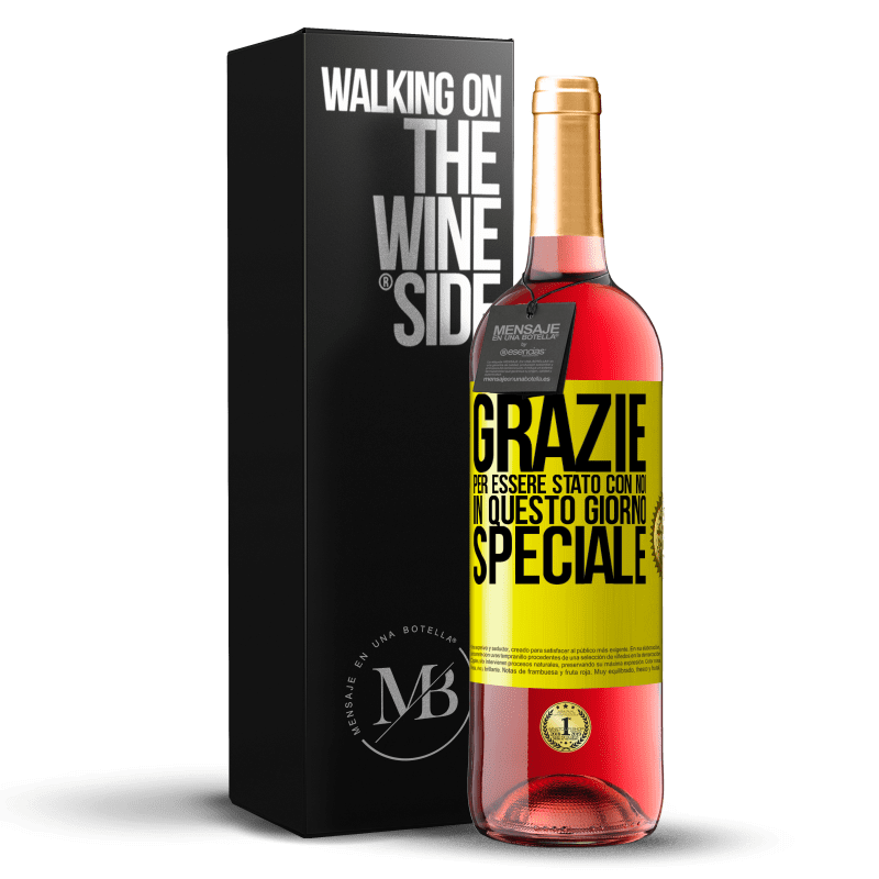 29,95 € Spedizione Gratuita | Vino rosato Edizione ROSÉ Grazie per essere stato con noi in questo giorno speciale Etichetta Gialla. Etichetta personalizzabile Vino giovane Raccogliere 2025 Tempranillo