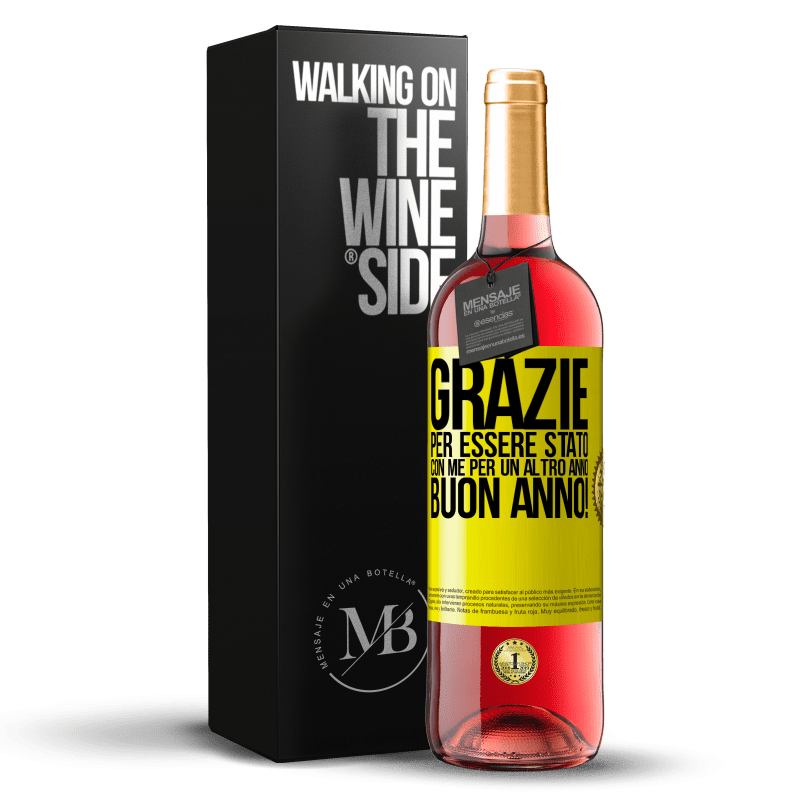 29,95 € Spedizione Gratuita | Vino rosato Edizione ROSÉ Grazie per essere stato con me per un altro anno. Buon anno! Etichetta Gialla. Etichetta personalizzabile Vino giovane Raccogliere 2024 Tempranillo