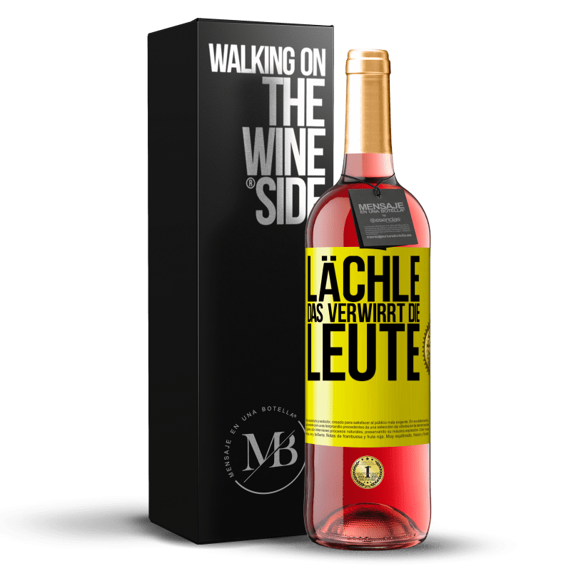 29,95 € Kostenloser Versand | Roséwein ROSÉ Ausgabe Lächle, das verwirrt die Leute Gelbes Etikett. Anpassbares Etikett Junger Wein Ernte 2023 Tempranillo