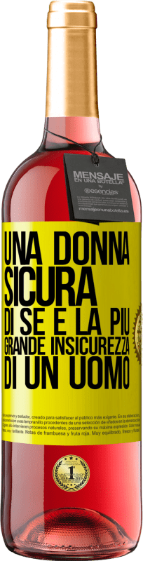 29,95 € Spedizione Gratuita | Vino rosato Edizione ROSÉ Una donna sicura di sé è la più grande insicurezza di un uomo Etichetta Gialla. Etichetta personalizzabile Vino giovane Raccogliere 2025 Tempranillo