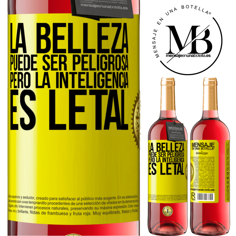 29,95 € Envío gratis | Vino Rosado Edición ROSÉ La belleza puede ser peligrosa, pero la inteligencia es letal Etiqueta Amarilla. Etiqueta personalizable Vino joven Cosecha 2024 Tempranillo