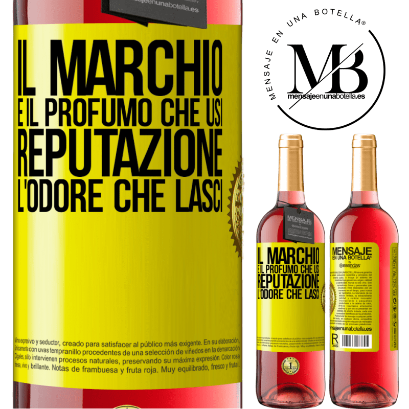 29,95 € Spedizione Gratuita | Vino rosato Edizione ROSÉ Il marchio è il profumo che usi. Reputazione, l'odore che lasci Etichetta Gialla. Etichetta personalizzabile Vino giovane Raccogliere 2024 Tempranillo