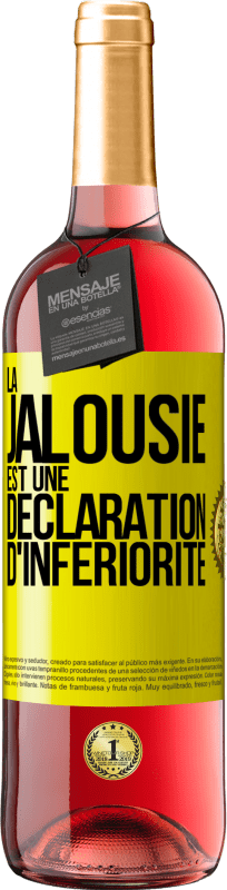 Envoi gratuit | Vin rosé Édition ROSÉ La jalousie est une déclaration d'infériorité Étiquette Jaune. Étiquette personnalisable Vin jeune Récolte 2023 Tempranillo